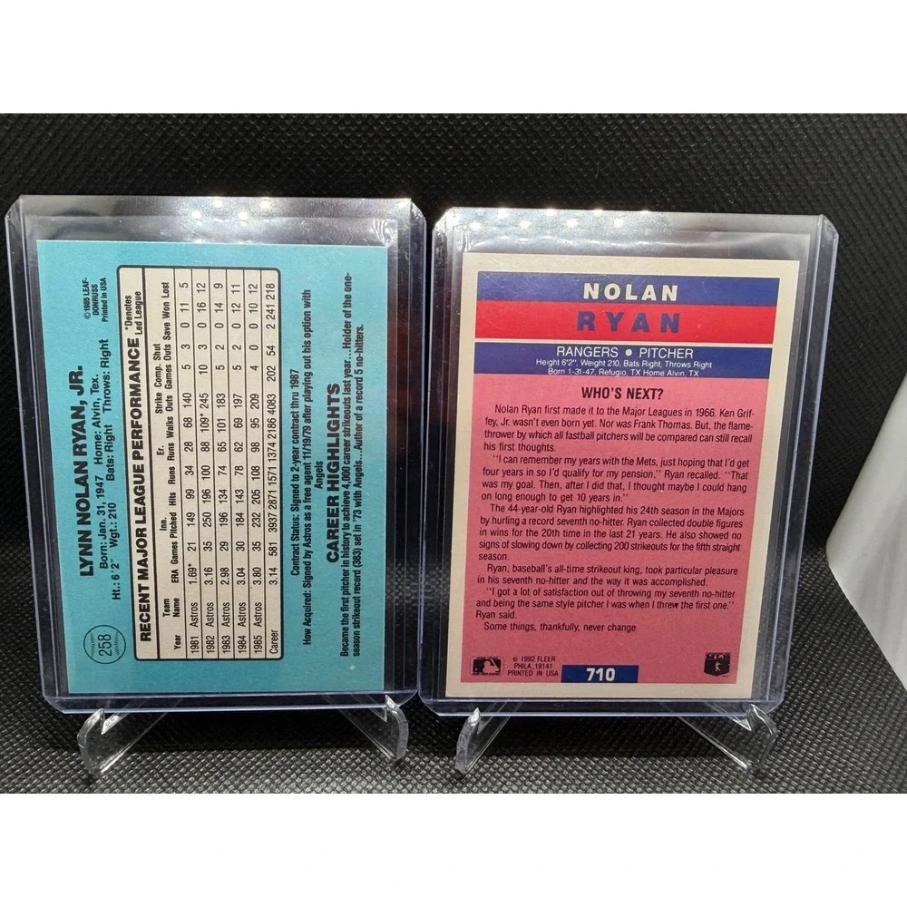 Nolan Ryan Baseball Card Lot 1986 Donruss 258 Astros 1992 Fleer 710 Rangers NM